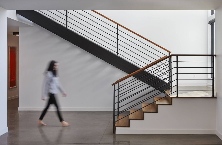L-shaped stairs are attractive and take up less space.