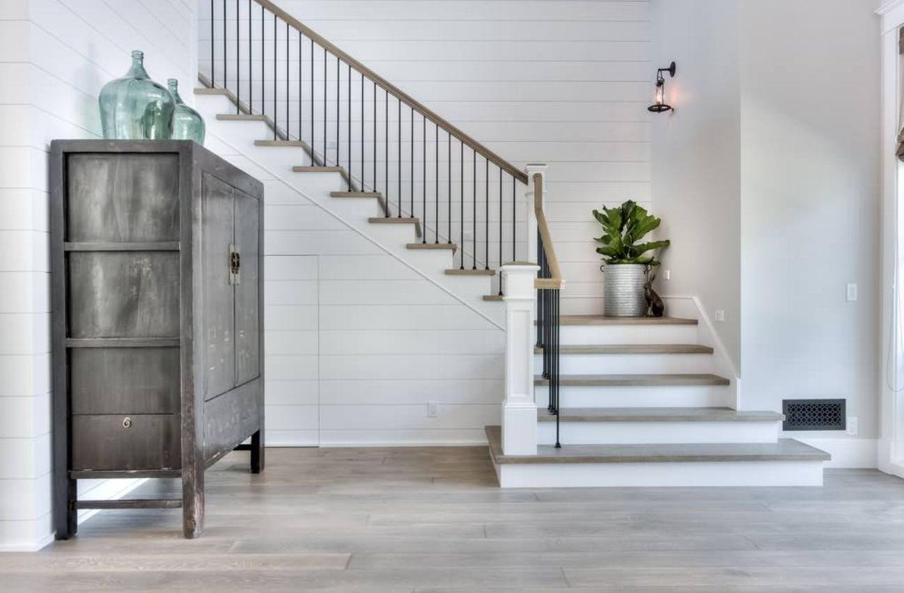 L-shaped stairs are attractive and take up less space.