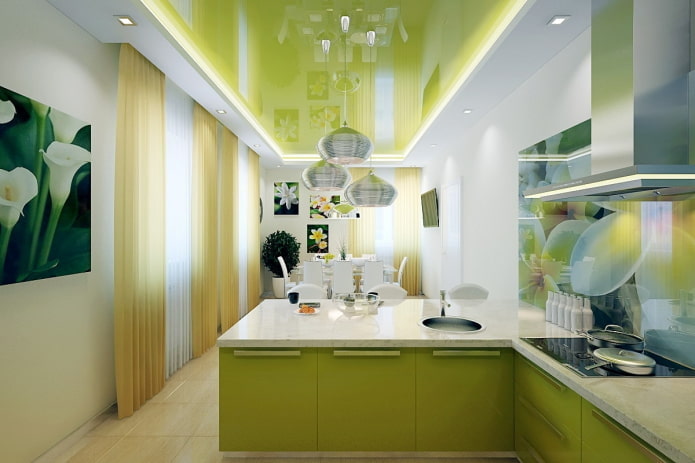 потолок зеленого цвета на кухне