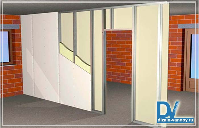 Конструкция перегородки из гипсокартона фальш стена в ванной