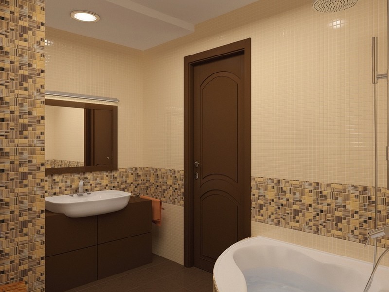 Мозаика в ванной комнате коричнево-бежевая