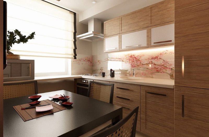 Деревянная текстура кухонных фасадов мебели в японском стиле