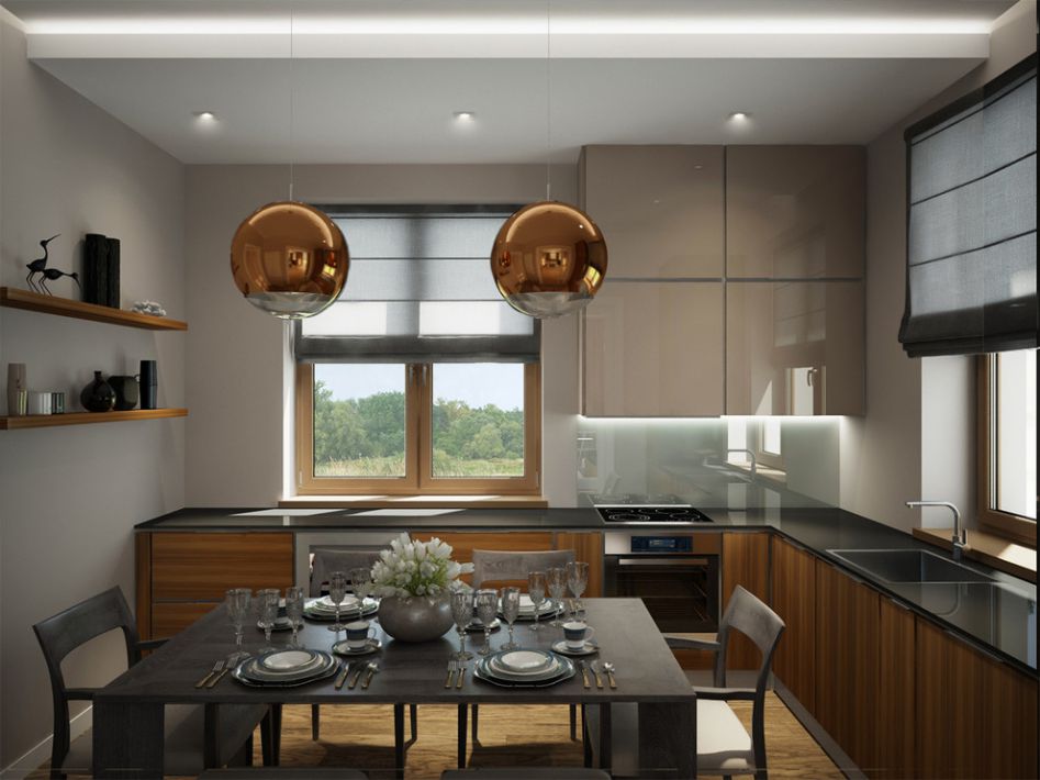 кухня с двумя окнами дизайн фото
