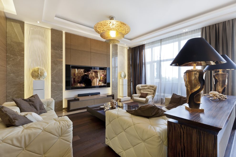 Коричневый цвет в интерьере гостиной стиля арт-деко