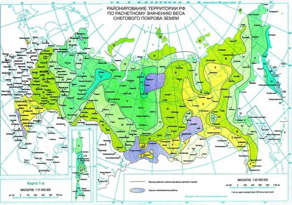 Карта снеговых нагрузок по данным Гидрометцентра РФ. 
Фото с сайта atomstroymodul.ru