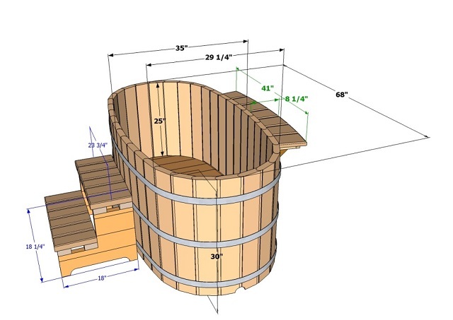 Чертеж деревянной купели (в данном случае размеры проставлены в дюймах)