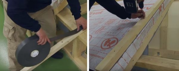 На бруски предварительно крепят уплотнительную ленту