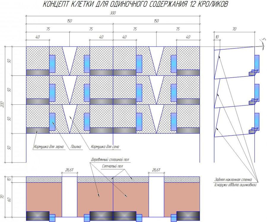 Клетки для двух кролей Первый чертеж по Золотухину
