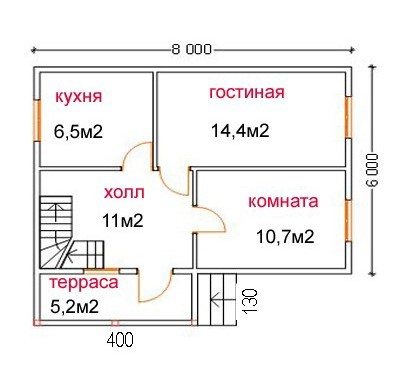 Проект дома 6х8 из пеноблоков с террасой Проект дома 6х8 из пеноблоков с террасой