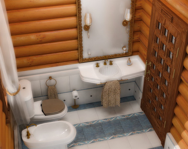 Дизайн ванной в деревянном доме 10