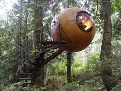 дом деревянный шар на дереве