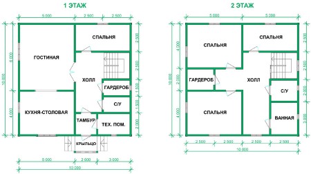 план двухэтажного дома 10х10