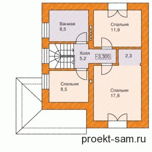 схема двухэтажного дома - все спальни на втором этаже