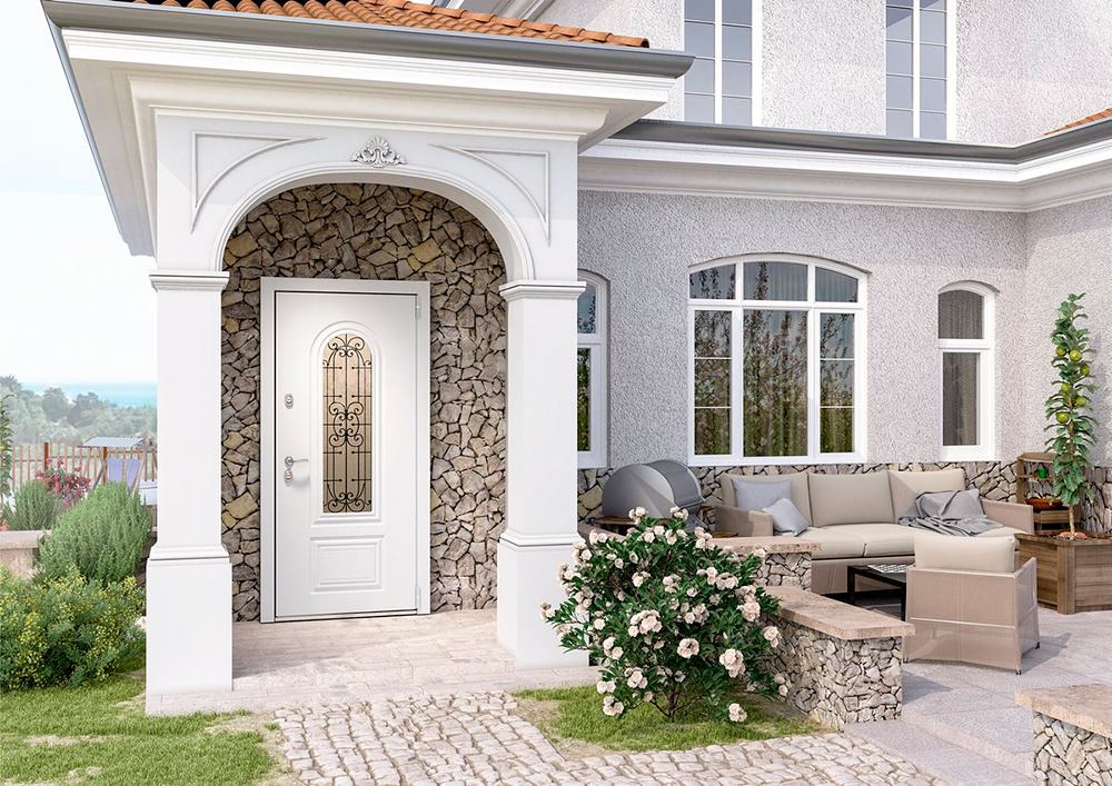 Входная дверь для дома Snegir Cottage с остеклением