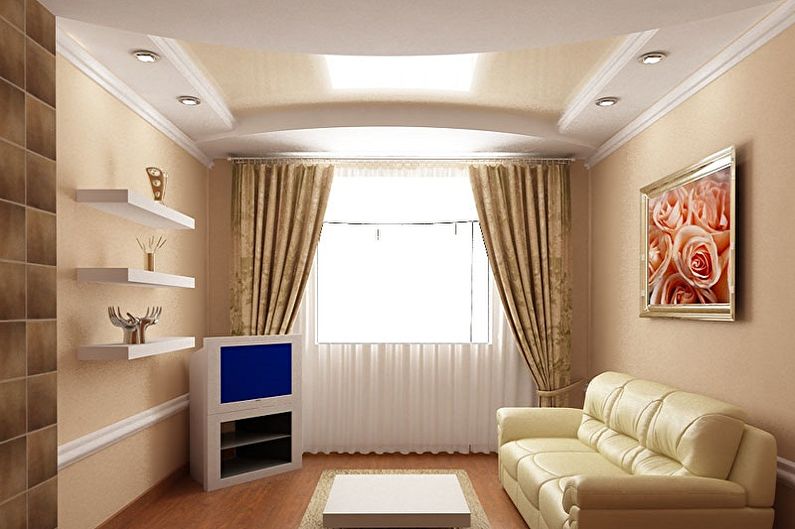 Дизайн маленькой гостиной - Отделка потолка