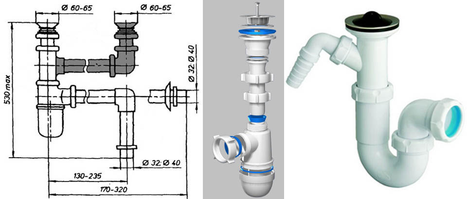 Сифон для кухонной мойки км1р схема сборки