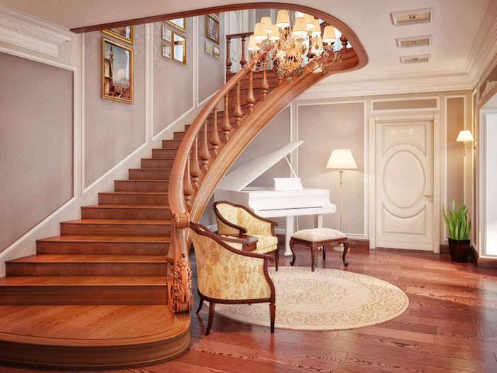 идея необычного стиля лестницы в честном доме