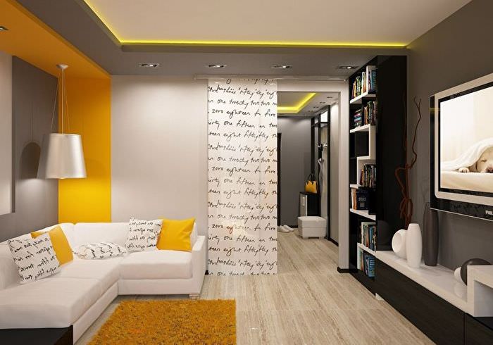 Акценты желтого цвета в дизайне гостиной