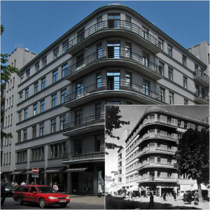 Знаменитый рижский архитектор Пауль Мандельштам в новой Риге создаёт совершенно иной облик города, отличный от привычного ему югендстиля. Дом с магазинами, 1928 г.