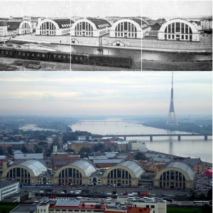 Рынок в Риге представляет собой реконструкцию ангаров для дирижаблей, выполненную архитектором П. Павловым в 1924–1930 гг. 